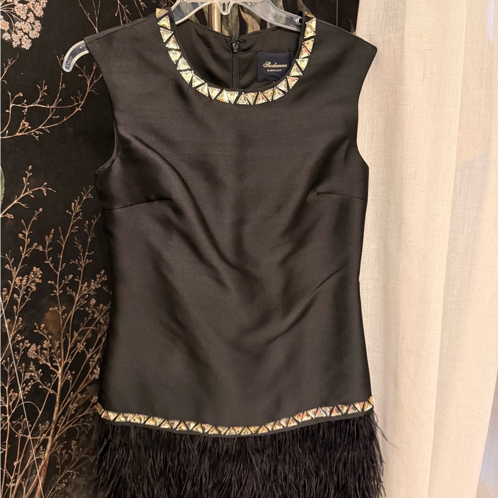 Shoshanna Midnight Black Top with Embellished Neckline